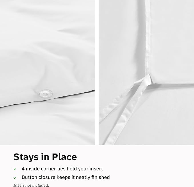 California Design Den 3-Piece Queen Duvet Cover Set Cotton - 400 Thread Count, 100% Cotton Sateen, Soft Queen Bed Duvet Cover Set, Button Closures, Corner Ties, Durable Bedding - Antique White