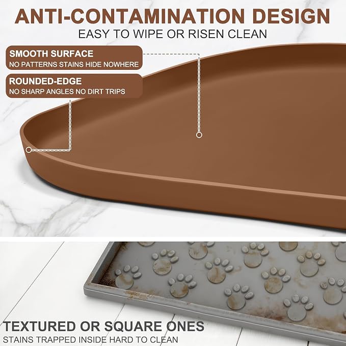SMILOOL Waterproof Silicone Pet Food Mat with Raised Edge for Dog & Cat | 36" x 24" Non-Slip Large Pet Feeding Mats with Lip for Food & Water Bowl, Food Grade, Easy Cleaning, Brown