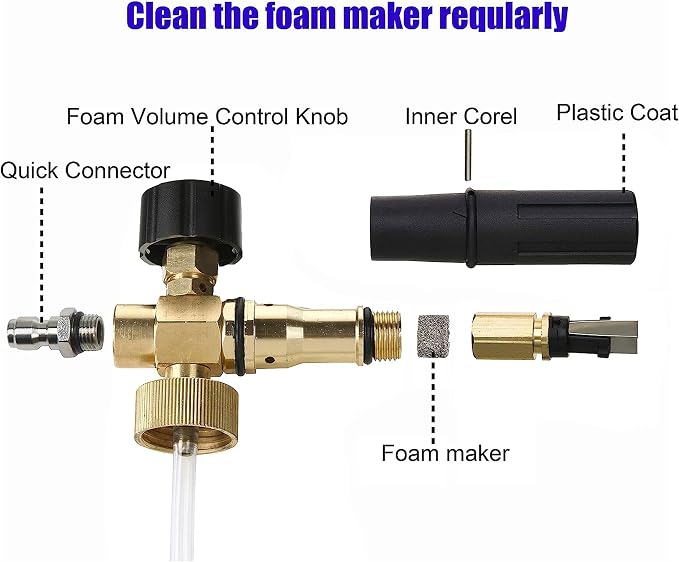 Tool Daily Short Pressure Washer Gun with Foam Cannon, Dual Connector Accessory, 1/4 Inch Quick Connect, 5 Spray Nozzle Tips, 1 Liter