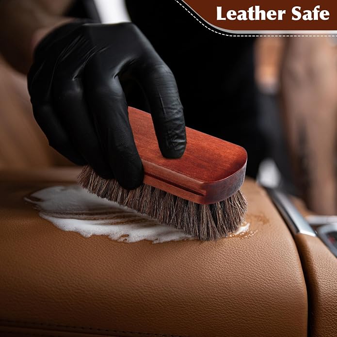 LemonRoad 12 Pcs Bulk Leather Horse Hairbrush Shoe Shining Brush with Wooden Concaved Handle Upholstery Cleaning Brush for Boots, Car Seats, Leather Sofas, Furniture, Wallets, Bags