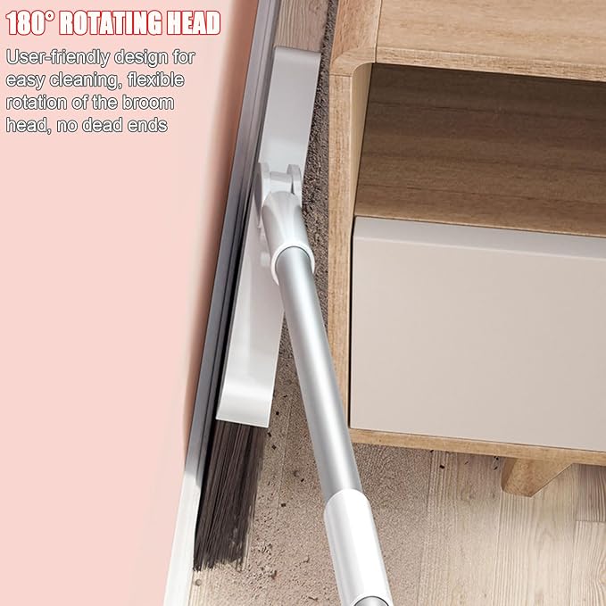 Broom and Dustpan Combo Set for Home, Soft Bristles Angle Broom, Dust Pan with Comb Teeth, Long Handle Upright Standing Sweep Set for Room Kitchen Office,Buckle~Lock