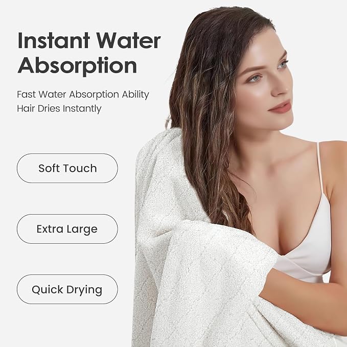 JML Microfiber Bath Towels Set of 2, 30 in x 60 in, White | Hanging Loop, Super Soft, Absorbent, Lint Free, Fade Resistant, Lightweight, Quick Dry, Use for SPA , Sauna, Salon Hair Wrap