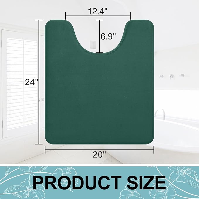 Smiry Memory Foam Toilet Rugs U-Shaped 20x20, Extra Soft Absorbent Non-Slip Contour Bathroom Rugs, Machine Washable Bath Mats for Toilet, Green