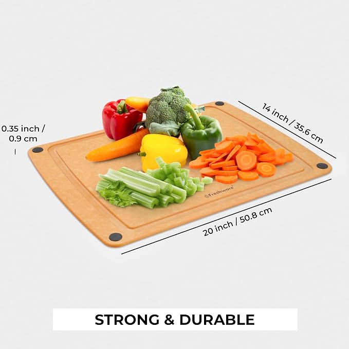 Freshware Wood Cutting Board for Kitchen, Juice Groove, Non-Slip Silicone Feet, Dishwasher Safe, 2X Large, 20" x 14", Natural