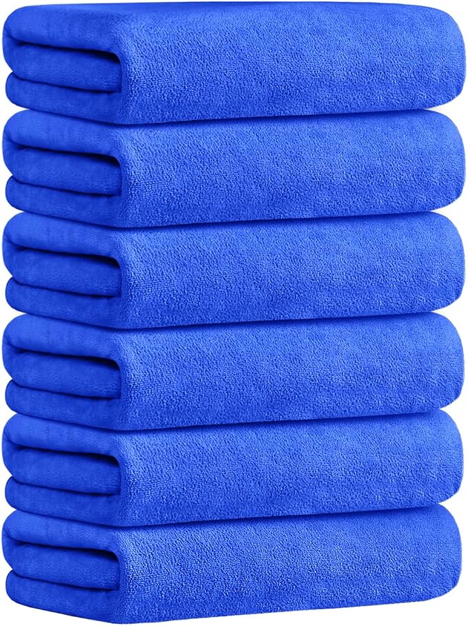 JML Microfiber Bath Towels, 30" x 60", 6 Pack, Dark Blue | Soft, Absorbent, Quick Dry, Use for Hair Wrap, Shower, Fitness, Sport, Yoga