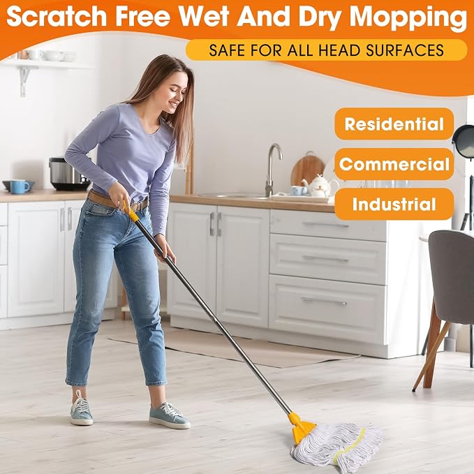 Eccliy 6 Pack Commercial Mop Heads Replacement Heavy Duty 18 oz Loop End Cotton String Wet Mop Refills Washable Absorbent Reusable for Industrial Home Tile Wood Concrete Floor (White,Yellow)