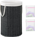 SETVSON 34.3 Gal (130 L) Large Laundry Hamper Laundry Basket Round Handwoven Wicker Laundry Baskets Rattan Laundry Basket with Removable Bag Handles 2 Mesh Bags for Living Room Bedroom Black (No Lid)