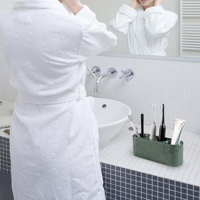 BCS Toothbrush Holder for Bathrooms, 4 Slots Marble Toothbrush and Toothpaste Holder Stand Bathroom Organizer Countertop for Electric Toothbrush, Floss, Razor, Comb - Italy Green