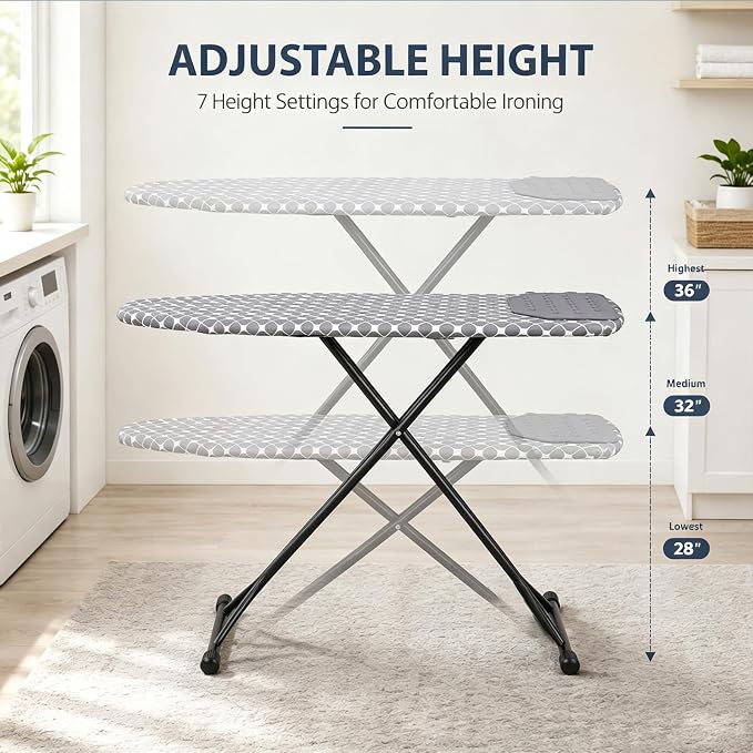 Ironing Board Full Size, Heat Resistant Cover Wide Iron Board, Ultra Thick Padding, Height Adjustable Heavy Sturdy Metal Frame Legs Ironing Stand,Non-Slip Foldable 43"x13" (Cassic)