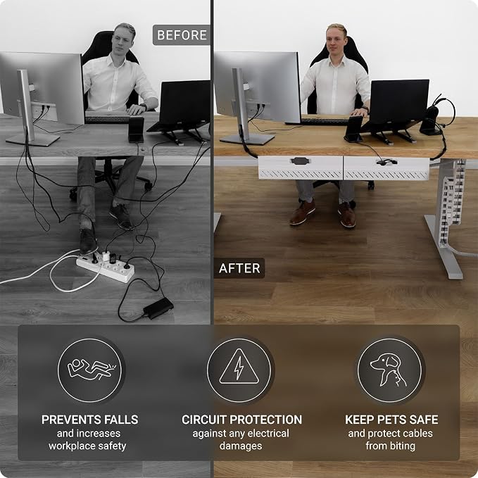 Ultimate Setup Under Desk Cable Management Vertebrae - Perfect for Sit Stand Desk - White, 133 cm