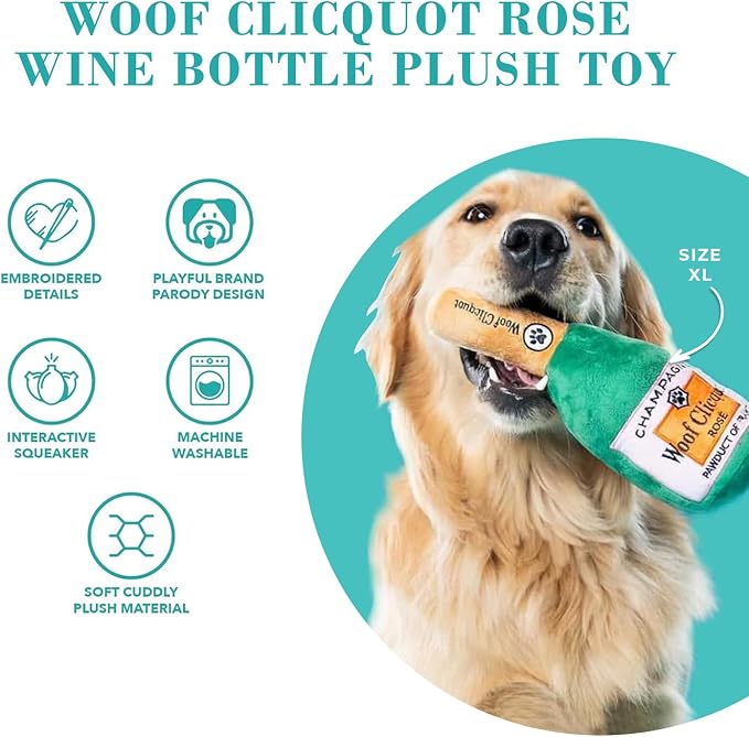 Haute Diggity Dog Woof Clicquot Rose', Plush Designer Dog Toys with Interactive Squeaker, Stimulating Pet Enrichment, Machine-Washable & Safe Materials for All Breeds, Size XL