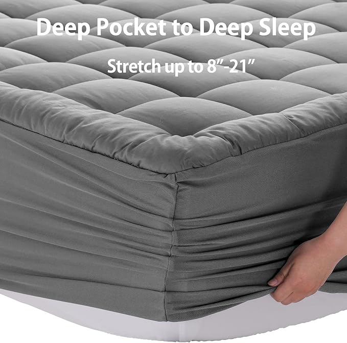 EASELAND Twin XL Mattress Pad Pillow Top Mattress Cover Quilted Fitted Mattress Protector Extra Long 8-21" Deep Pocket Cooling Mattress Topper (39x80 Inches, Light Grey)