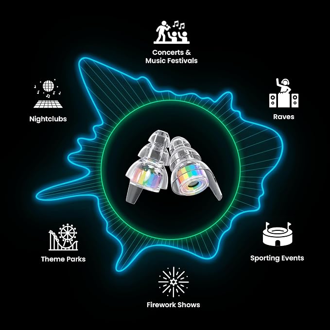 Eargasm High Fidelity Rainbow Earplugs for Concerts, Festivals, Musicians, DJs, Night-Life, Motorcycle Hearing Protection - Reusable Ear Plugs for High Fidelity Noise Reduction up to 21 dB