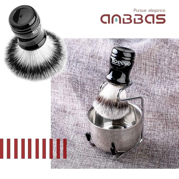 Anbbas Synthetic Badger Shaving Brush,3in1 Kit with Stainless Steel Shaving Stand and Bowl for Men Wet Close Shave