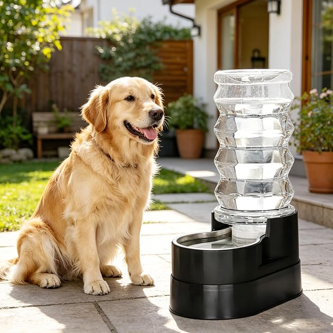 RIZZARI 8L Elevated Dog Water Dispenser: Large Dogs Senior Pets Filtered | Comfortable Drinking Position / Anti Splash Base / Stainless Steel Bowl / Easy Cleaning / Dishwasher Safe/Multi Pet Homes