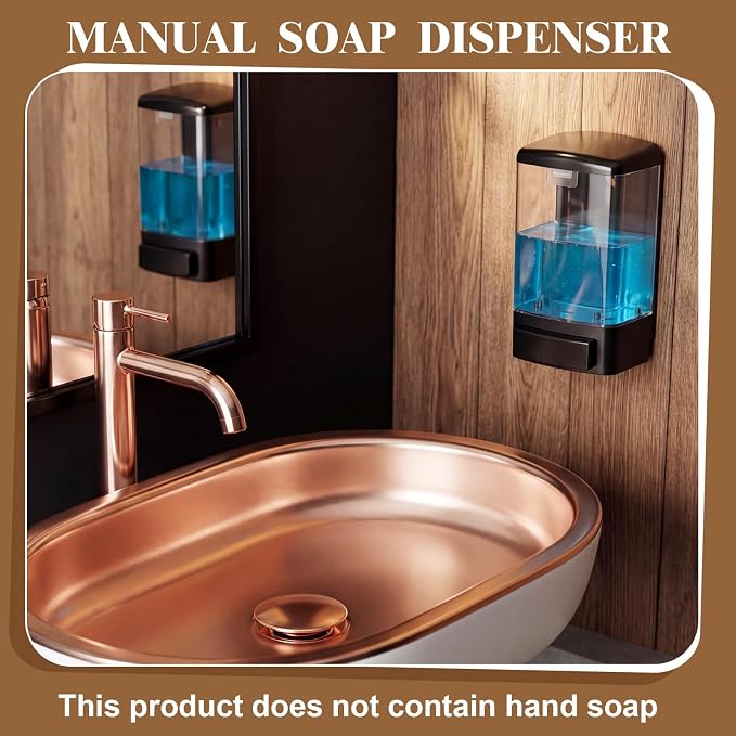 Hushee 6 Pcs Plastic Wall Mounted Soap Dispenser Commercial Manual Soap Containers Wall Dispenser for Kitchen Shower Hotel Liquid Shampoo Gel Chamber (33.8 oz 1000 ml,Black and Clear)