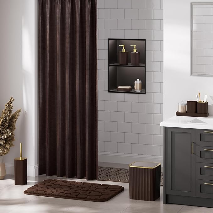 XLHOMO 26PC Bathroom Accessories Set - Gorgeous Brown Bathroom Set, Bathroom Accessory Set, Shower Curtain Set with Bathtub Mats for Shower Tub, Trash Can & Soap Dispenser