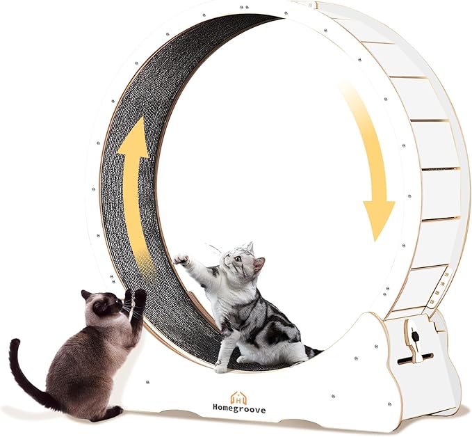 Homegroove Cat Running Wheel, 45" Large XL Cat Exercise Wheel Treadmill with Carpeted Runway, Sport Toy for Kitty’s Longer Life (XL, White)