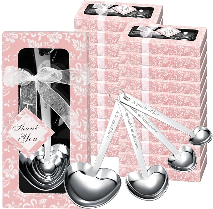 50 Packs Heart Shaped Measuring Spoons, Bulk Wedding Favors For Guests, Baby Shower Gifts For Guests Bridal Party or Wedding Favors With Individual Gift Boxes (PINK)