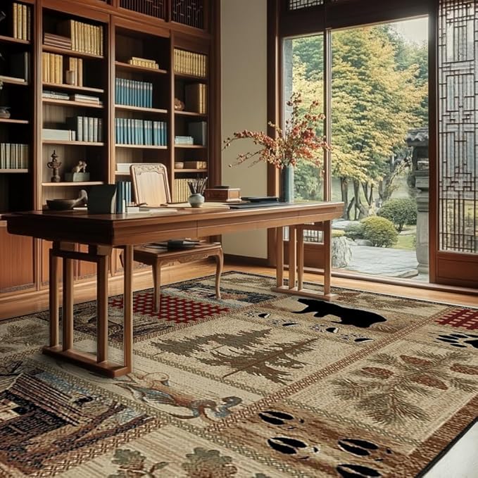 Cabin Moose Deer Rugs 2ftx3ft Rustic Bear Area Rug for Bathroom Hallway Entrance Non-Slip Lodge Bear Indoor Entryway Mat