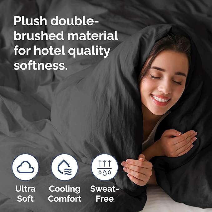 Duvet Cover King Size Set - Extra Soft King Duvet Cover 104" x 90" with 2 Pillow Shams for Women, Men, Kids & Teens - Hotel Luxury, Easy-Care w/ Zipper Closures & Ties - Comfy and Breathable (Black)