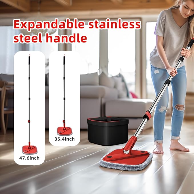 Spin Mop and Bucket Set with Separation Dirty and Clean Water System, Self Wringing 360° Rotating Clean Mop-Head and Bucket Set for Hardwood Tile Marble Floor with 6pc Replaceable Mop Pads