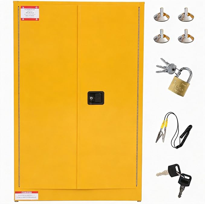 Flammable Safety Cabinet 43" W x 18" D x 65" H, 45 GAL Fire Cabinet Flammable Liquid Storage with Fireproof Double-Wall Design, Galvanized Steel Safety Cabinet for Industrial Company Scientific Use