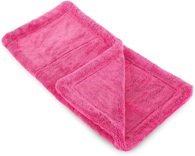 The Rag Company, The Liquid8r M22, Absorbent 70/30 Blend Microfiber Drying Towel for Cars, Trucks, and SUVs, Safe for Detailing, Scratch-Free, Twist Loop, 2200 GSM, 20x20 Inches, Pink