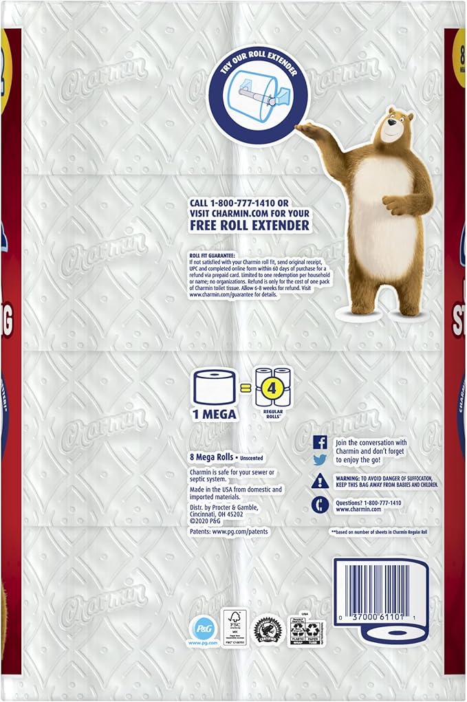 Charmin Ultra Strong Mega Roll 2-Ply Toilet Paper, 264 Sheets Per Roll, 8 Rolls Per Pack, Carton Of 3 Packs