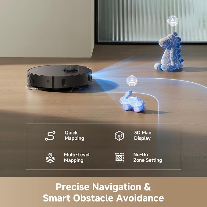 DREAME D30 Ultra Robot Vacuum and Mop, 25,000Pa Powerful Suction, All-in-One Base Station with 100 Days Auto-Empty, MopExtend Tech for Edge Cleaning, Smart Obstacle Avoidance, Black