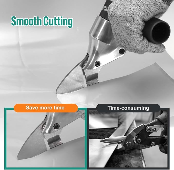 VLOXO Professional Metal Shear Drill Attachment, Sheet Metal Cutter for Drill Attachment with 360° Pivoting Handle, Power Tool Accessory for Curved and Straight Cutting on Steel, Aluminum(Black)