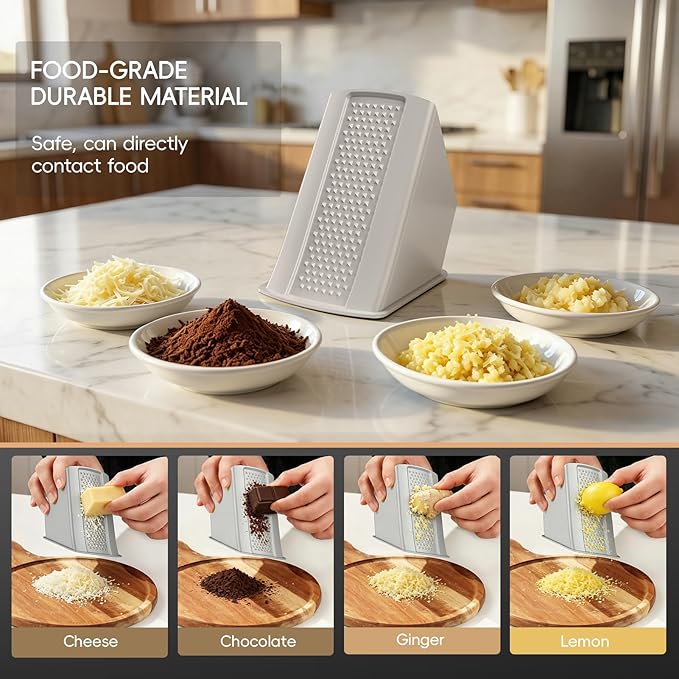 [All in 1] Vegetable Slicer with Adjustable Thickness, Easy to Clean Potato Mandoline Slicer with Container, Rapid Prep Veggie Cutter/Onion Slicer, Free Grater/Cleaning Brush (SliverGray)