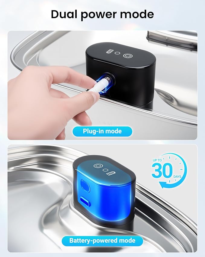 Smart Dog Water Bowl Dispenser Large, 10L/ 2.64Gal Cordless Dog Water Fountain Stainless Steel with APP Monitoring, 4000mah Automatic Cat Water Fountain for Mutil-Pets Large Dogs, 3 Fountain Modes