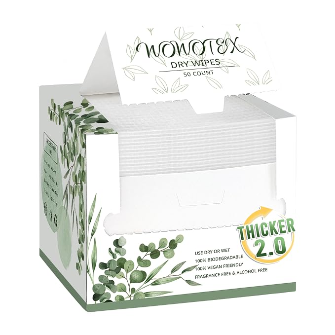 WOWOTEX THICKER Disposable Face Towels Ultra Soft Large Dry Wipes 50 Count | Gentle for All Skin Types, Thick Soft Sheets, 10"×12", Ideal for Skincare, Makeup Removal and Daily Facial Cleansing