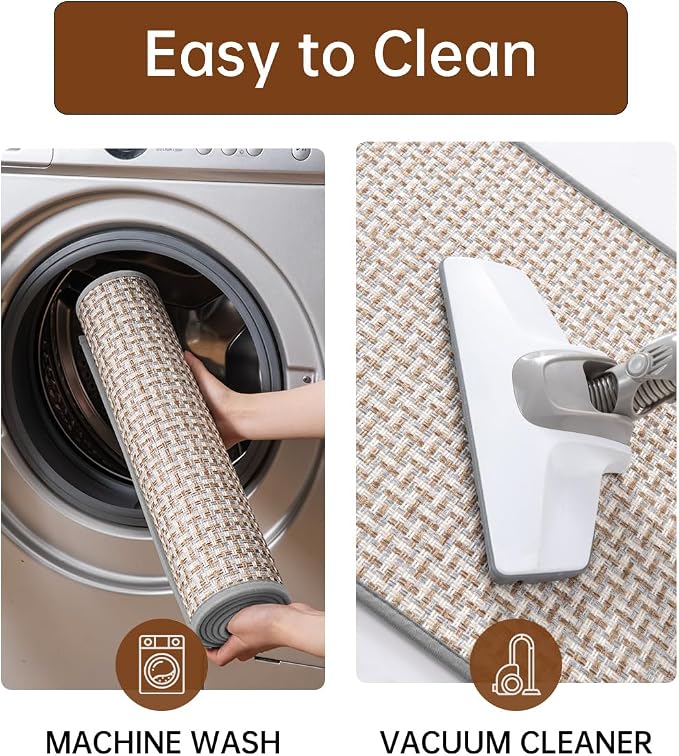 eqivei Kitchen Rugs and Mats Non Skid Washable Set of 2 PCS, Absorbent Runner Rugs for Kitchen, Front of Sink, Kitchen Mats for Floor, 17.3"x 47"+17.3"x 29" (Gray)