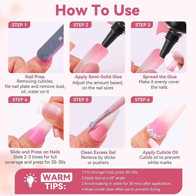 Makartt Press On Nail Glue: No UV Lamp Needed, 20s Air Dry Adjustable for Beginners, Strong Hold, Semi-solid Precise Control, Easy for Press-On Users At-home Application, HEMA-Free for Sensitive Nails
