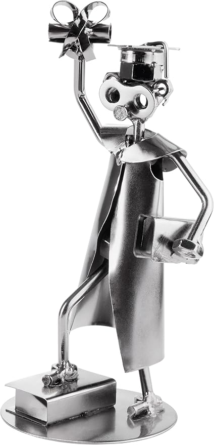 BRUBAKER Nuts and Bolts Sculpture Graduation Bachelor Master - Handmade Iron Figure Metal Man Examination - School Metal Figure Gift Idea for Students