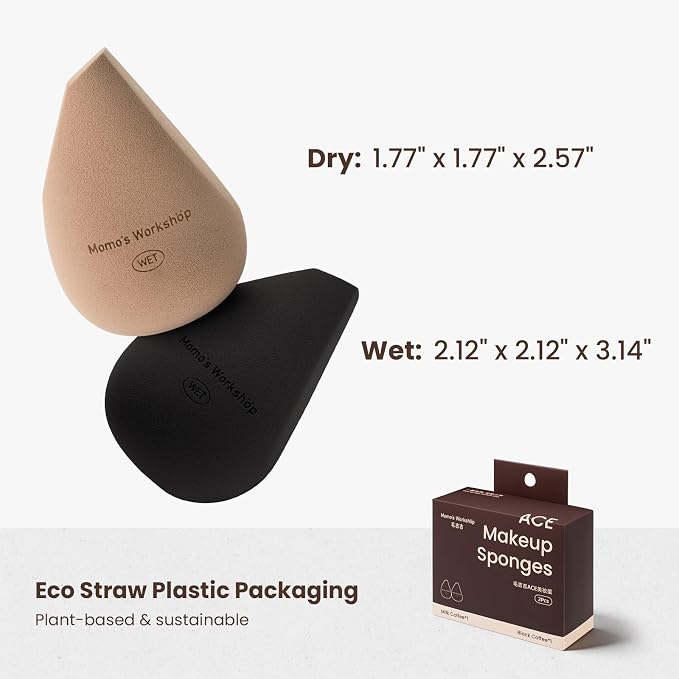 Momo's Workshop Makeup Sponge,2Pcs ACE 4-in-1 Sponge Duo Soft Foam Hydrophilic PU for Foundation