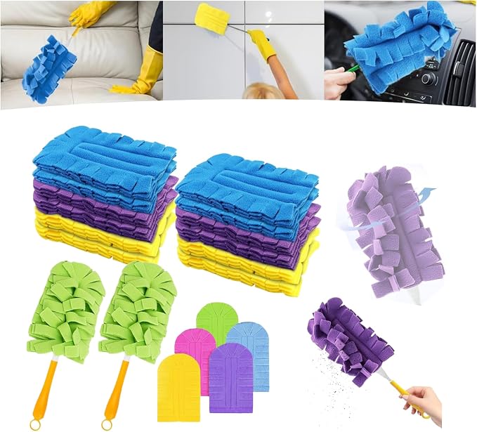 Reusable Chenille Microfiber Dust Duster, 2026 New Reusable Duster with Removable Washable Cloth Covers, Washable Microfiber Mop Pads for Cleaning Ceiling, Fan Hardwoods Window Kitchen Floor (2 Sets)