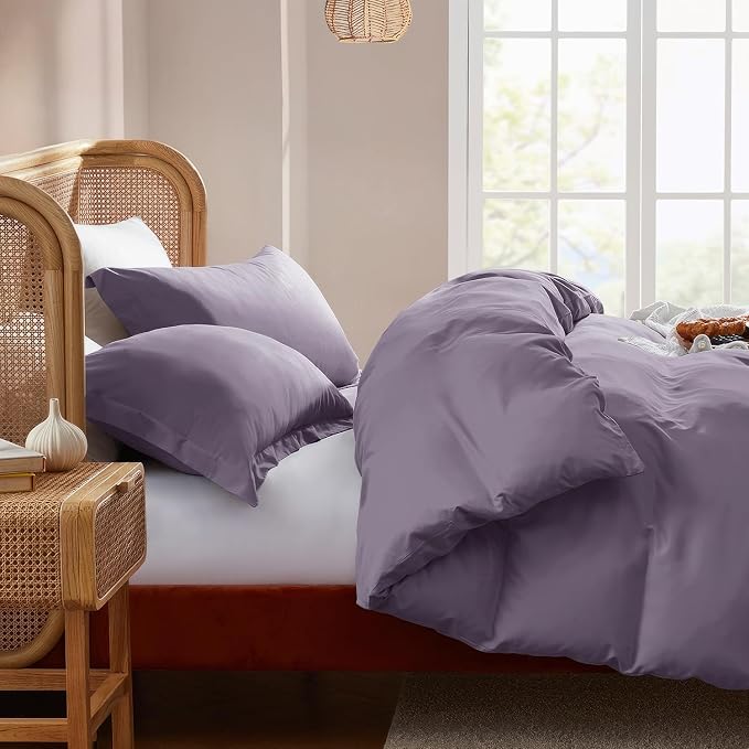 Nestl Grayish Purple Duvet Cover Full Size - Soft Double Brushed Full Size Duvet Cover Set, 3 Piece, with Button Closure, 1 Duvet Cover 80x90 inches and 2 Pillow Shams