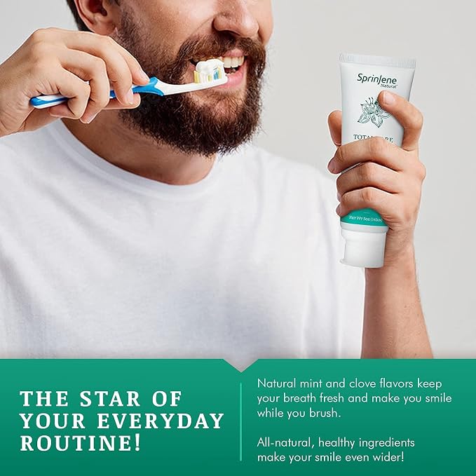 SprinJene Natural Total Care Fluoride Free Toothpaste – Patented Formula with Black Seed Oil & Zinc – Dry Mouth Toothpaste for Fresh Breath & Strong Teeth – Made in the USA (4 Pack)