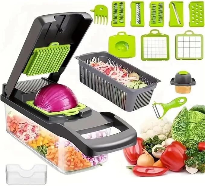 12 16 Piece Vegetable Cutter Set with Drain Basket Stainless Steel Slicer Dicer Potato Peeler Carrot Grater Kitchen Tool(16pcs)