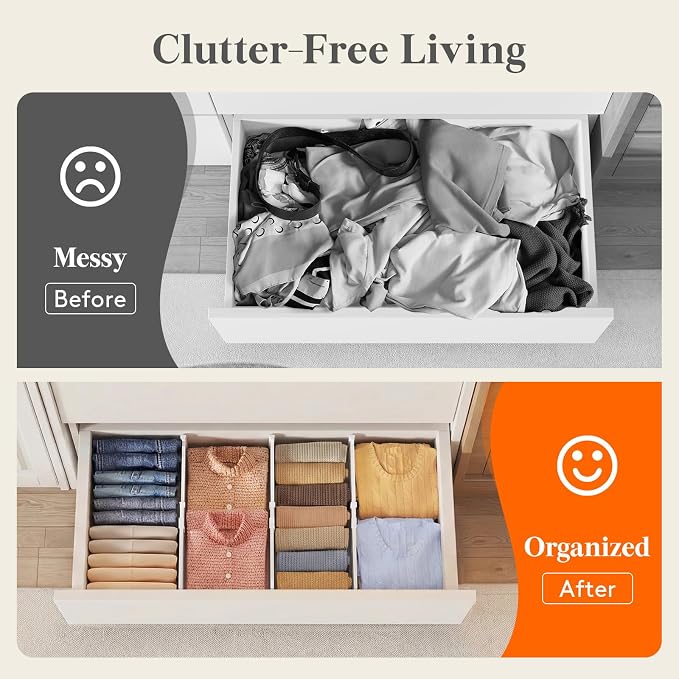 Lifewit 6" Tall 5 Pack Drawer Dividers, 11.5"-18.5" Adjustable Deep Drawer Organizer Clothes, Expandable White Plastic Separators for Dresser, Kitchen, Cabinet, Closet, Office Organization & Storage