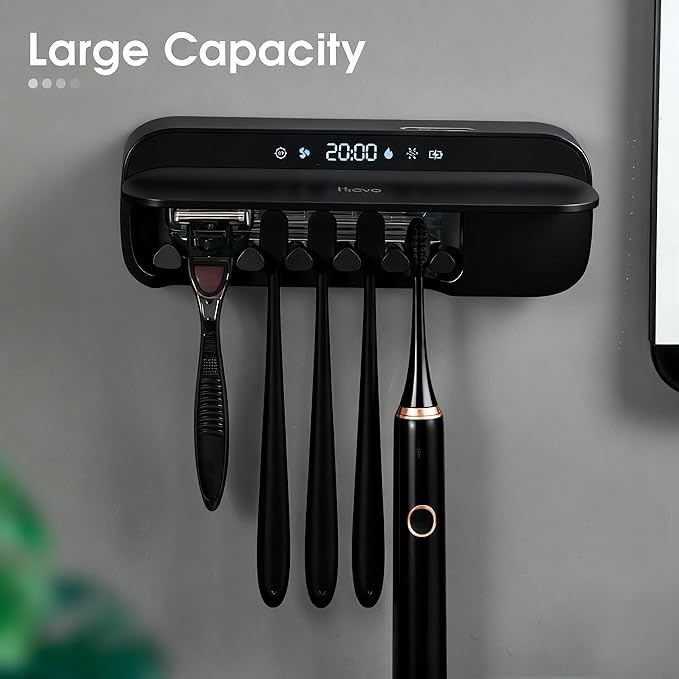iHave Toothbrush Sanitizer and Holder, UV Toothbrush Holders for Bathrooms with 100M Negative Ions for 360° Disinfection, Mold Prevention & Odor Removal, 5-Slot Turbofan Drying Toothbrush Holder