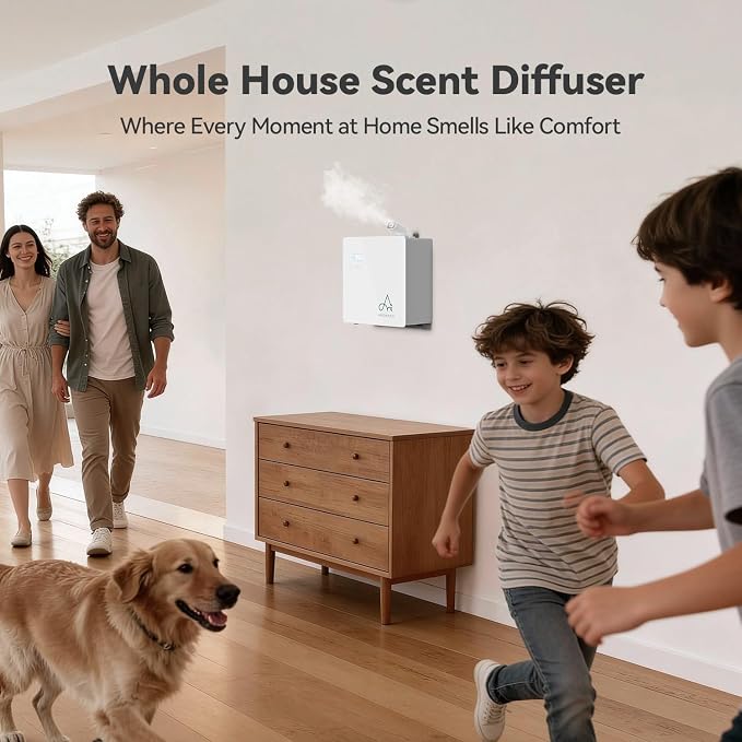 2025 Upgraded 3500 Sq.Ft Smart Scent Diffuser - HVAC System, Whole House Aroma & Hotel Collection Diffuser, Waterless Essential Oil Diffuser for Home Large Room, Cold Air Tech, 600mL (White)
