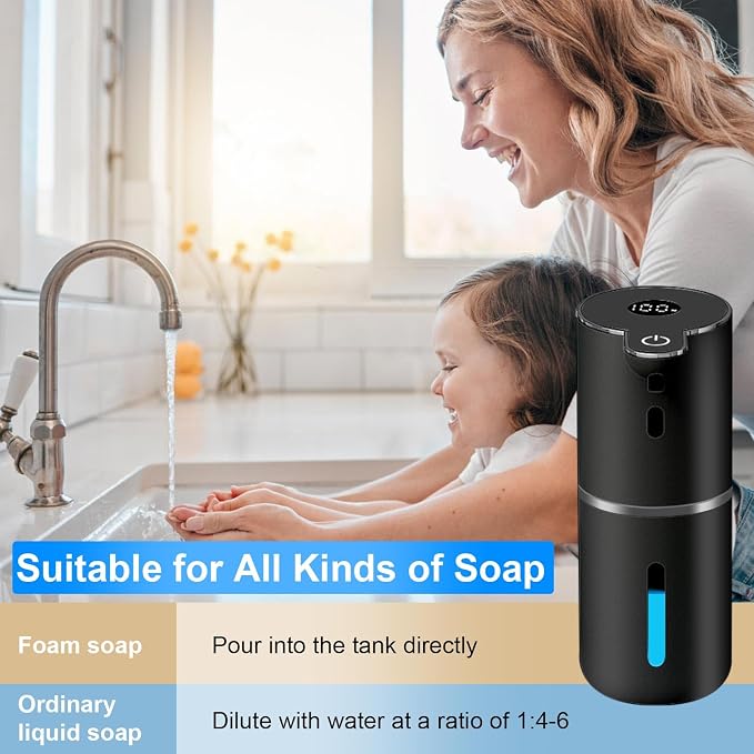 OHIFAST 2 Pack Automatic Foaming Soap Dispenser Touchless, USB Rechargeable Smart Hand Soap Dispenser, 6-Level Adjustable, 12.8oz/380mL, Compatible with Thick Thin Dish Soap for Bathroom Kitchen-Black