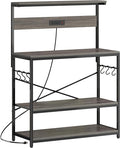 SUPERJARE Bakers Rack with Power Outlets, Microwave Stand, 39.4 X 14.3 Inch Larger Desktop, Kitchen Storage Rack with Adjustable Middle Shelf, 6 S-Shaped Hooks, Coffee Bar Stand, Grey