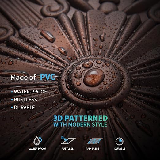 Art3d Drop Ceiling Tiles, Glue up Ceiling Tiles, 2'x2' Plastic Sheet in Antique Copper (24-Pack, 96 Sq.ft)