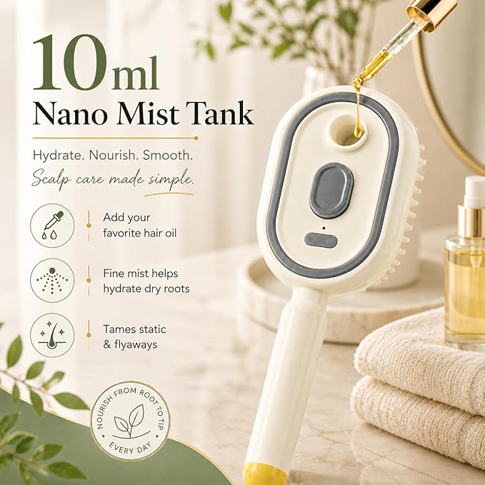 Electric Steam Brush for Hair, Electric Spray Air Cushion Comb for Women, Rechargeable Water Spray Hair Brush, Detangling & Anti-Static Hair Brush, Reduce Frizz, Smooth & Nourish