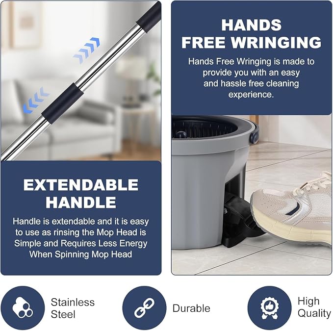 Spin Mop Bucket Set 3 Refills Best Mops for Floor Cleaning Heavy Duty Mops | Spin Mop and Bucket System Spin Mop and Bucket